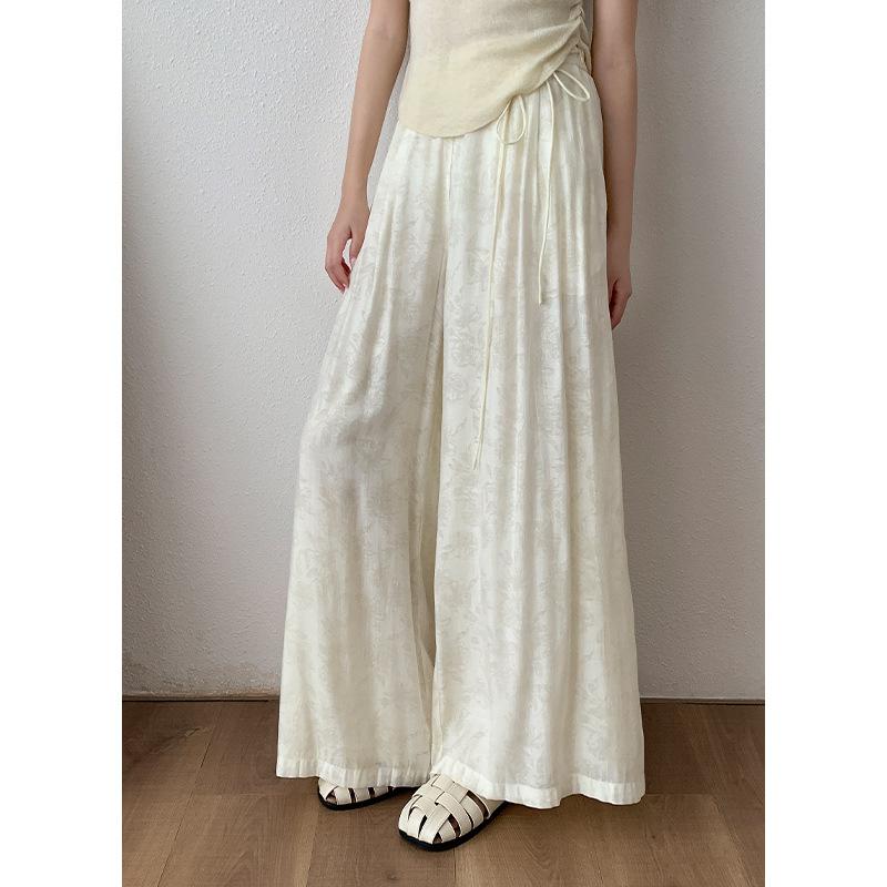 カジュアルパンツ レディース 梨の花柄 高腰 ワイドレッグパンツ ルーズフィット ドレープ感 リラック..