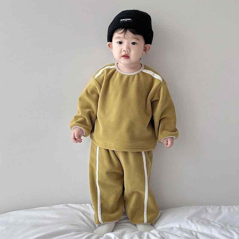 キッズ スウェットパンツ セットアップ 裏起毛 2点セット 男の子 幼児 普段着 春秋 ベージュ イエロー系 73 80 90 100 110