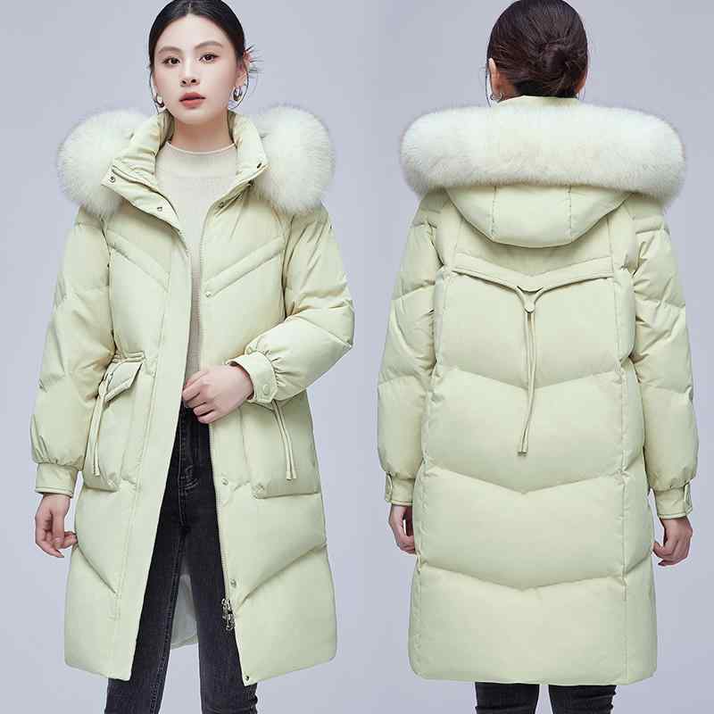 ダウンジャケット レディース フード付き 真毛フォックスファー リアルファー 厚手 ひざ丈 ミドル丈 ア..