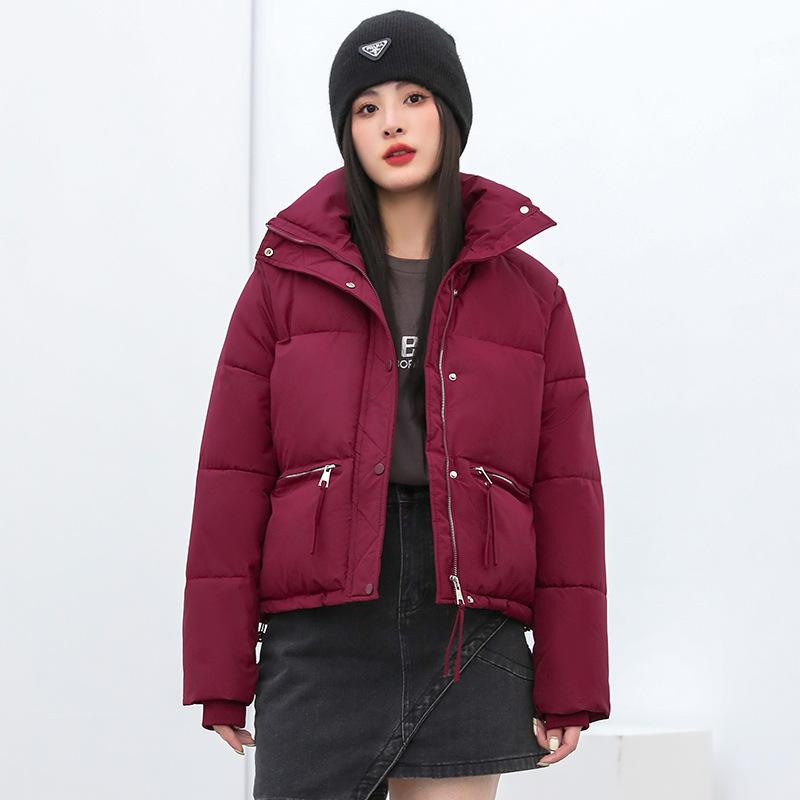 ダウンジャケット レディース ダウン風ジャケット 立襟 中綿 ポリエステル 無地 鉄錆び色 ブラック カ..