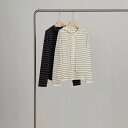 ニット レディース 春物 長袖 カーディガン トップス 美丽诺 ウール 羊毛 ゆったり フード付き ボーダー柄 白 黒