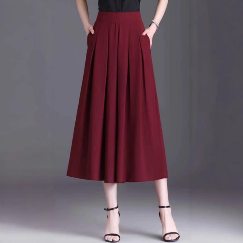 スカート レディース 裙? 夏 接触冷感 カジュアル ゆったり ワイドレッグ 七分丈パンツ ハイウエスト ..