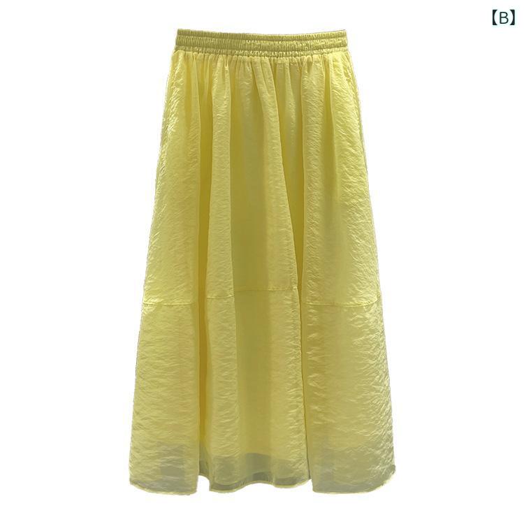 スカート レディース Aライン チュールスカート ミモレ丈 ポリエステル混紡 無地 ふんわり 通勤着 オフィス カジュアル 春秋 ホワイト ブラック イエロー ブルー グリーン ピンク コーヒー 30代 40代