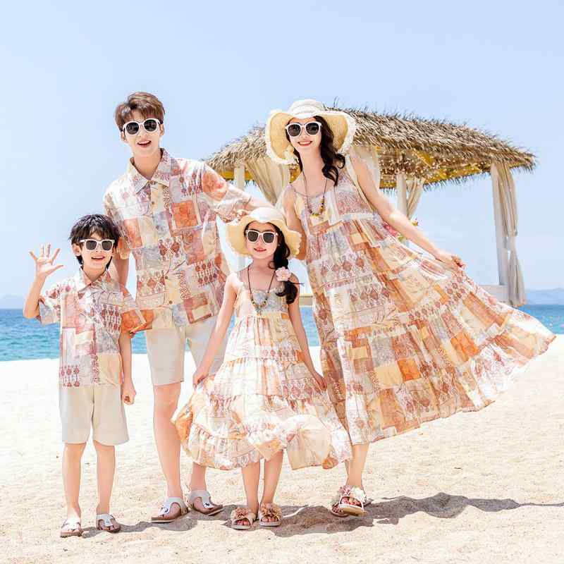 親子服 レディース ワンピース メンズ シャツ パンツ ショール 天使の綿 シーズンレス リゾート 海辺 ..