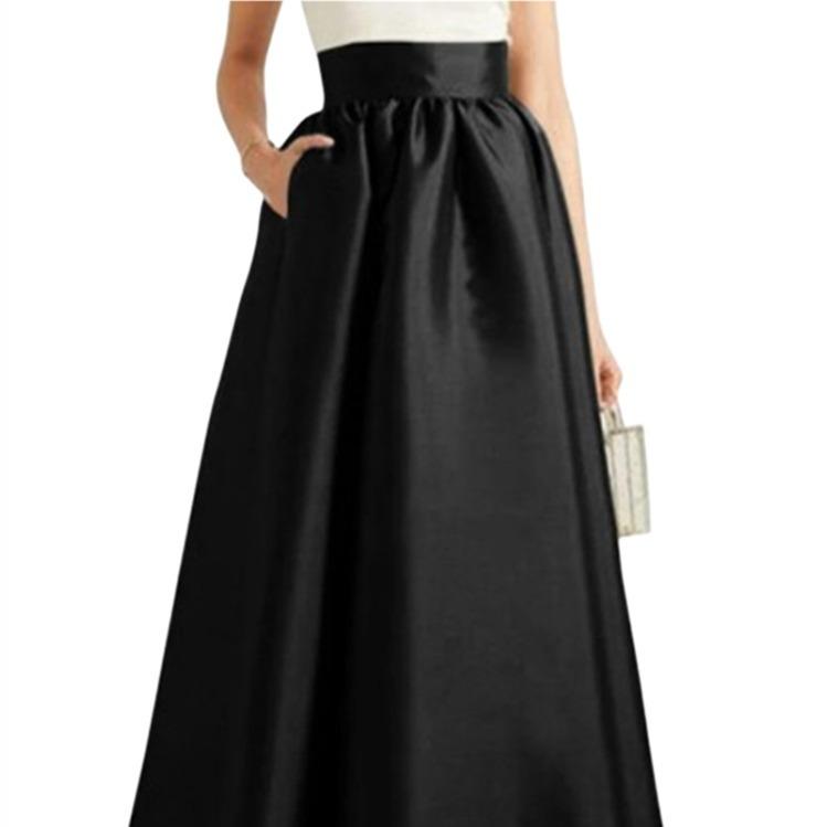 スカート レディース 高腰 ロング丈 無地 ポリエステル Aライン 膝下 ミモレ丈 ブラック 黒 グリーン 緑 きれいめ エレガント フェミニン お洒落 おしゃれ オシャレ かわいい 春 秋