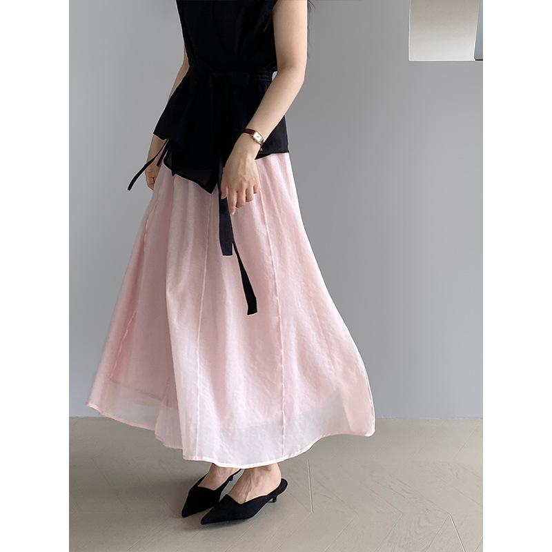 スカート レディース 高腰 Aライン ロング チュールスカート 春夏 パステルカラー フレアスカート