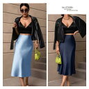 スカート レディース 色 サテンスカート 膝丈 ミモレ丈 マーメイドスカート 春夏 切り替え 欧美風 ブラック アイボリー