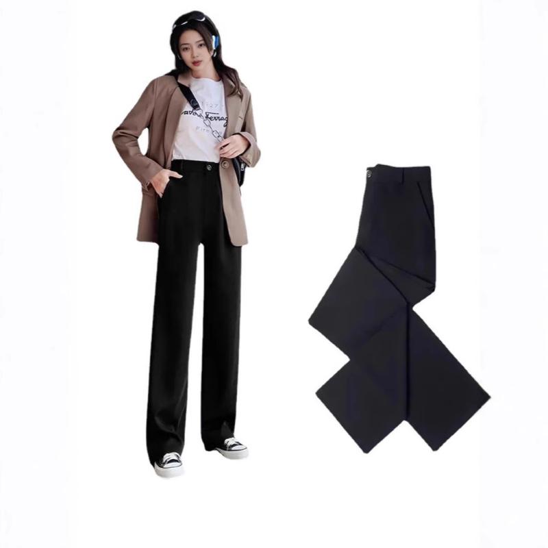 パンツ レディース ストレートパンツ ポリエステル 高見え 美脚 ハイウエスト ロングパンツ 黒 ブラック 無地 伸縮性 体型カバー オフィス カジュアル 通勤 薄手 春夏