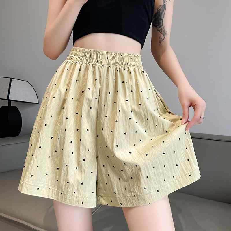 ハーフパンツ レディース 高見え 接触冷感 ゆったり ストレート イージーパンツ 水玉模様 ドット柄 ハイウエスト 涼しい 接触冷感 普段使い 通勤 きれいめ オフィス カジュアル 春夏