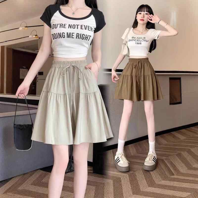 ショートパンツ レディース 春夏 韓国風 ハイウエスト ワイドレッグ 短パン スカート Aライン ゆったり..