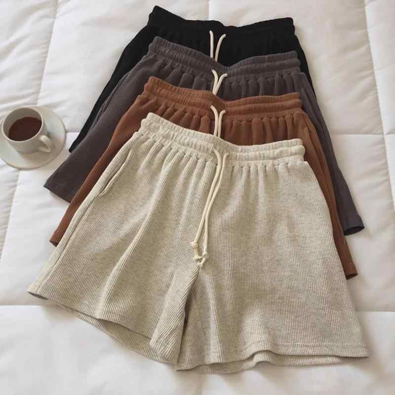 ショートパンツ レディース 春夏 薄手 ワッフル 部屋着 ルームウェア リラックス ゆったり ワイドレッグ ストレート ランニング スポーツパンツ 黒 ブラック カーキ グレー