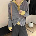 カーディガン レディース 春秋 ニット 韓国風 黄色 2way デザイン ゆったり ポリエステル 長袖 トップス アウター 通勤 カジュアル