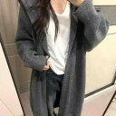 ニット レディース カーディガン 秋冬 韓国風 ゆったり 厚手 フード付き ロング丈 グレー ニットカーディガン 羽織り