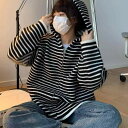 ニット レディース カーディガン 秋冬 長袖 ボーダー柄 フード付き 襟付き 黒 ブラック ゆったり 大きめサイズ