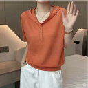 Tシャツ レディース 春夏 半袖 ニット 薄手 フード付き 接触冷感 紫外線対策 ゆったり トップス カットソー パープル ピンク系