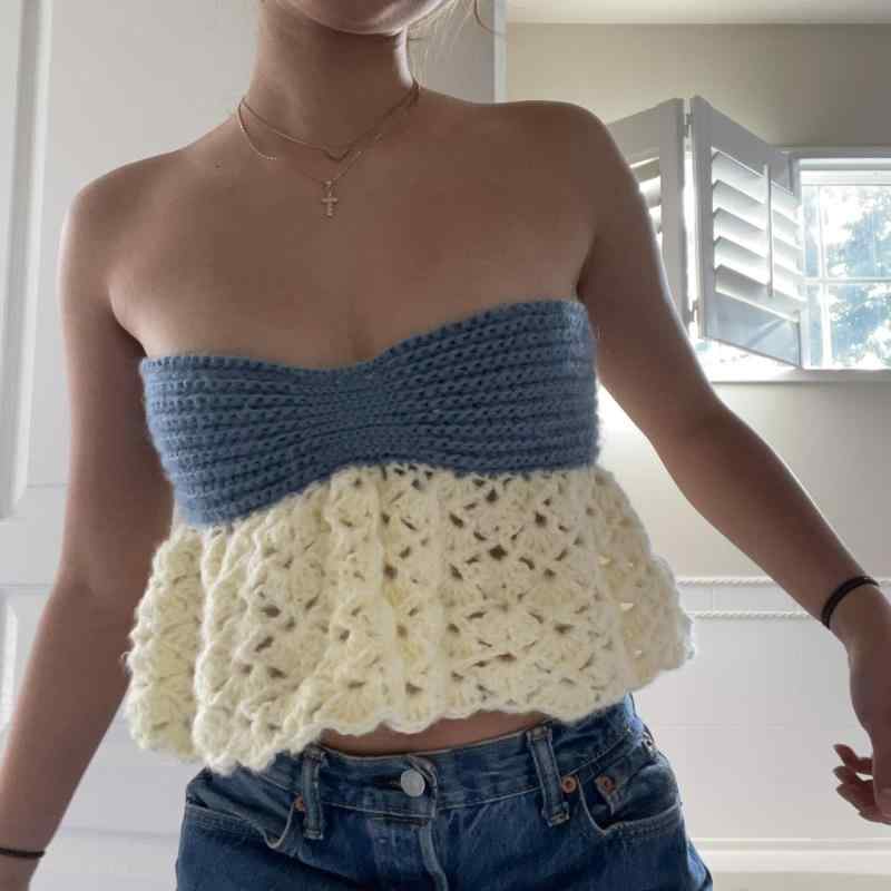 タンクトップ レディース ビスチェ チューブトップ ニット トップス ショート丈 ノースリーブ 伸縮性 ..