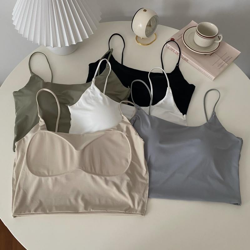 キャミソール レディース 接触冷感 再生繊維 カップ付き ショート丈 トップス スリムフィット 背中見せ..