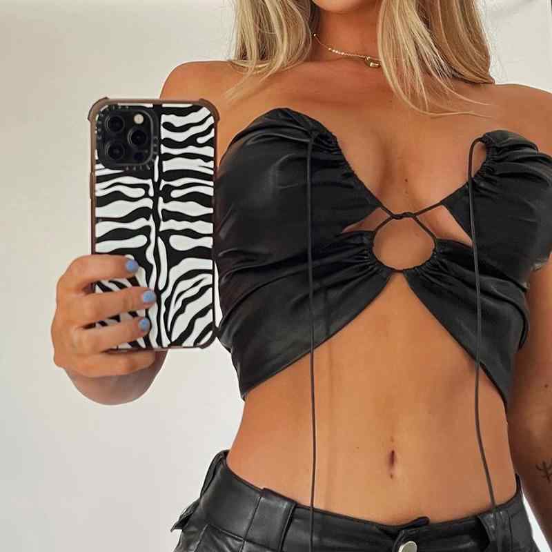 キャミソール レディース ビスチェ 2way 一字襟 チューブトップ PUレザー 黒色 伸縮性 欧米風 セクシー..