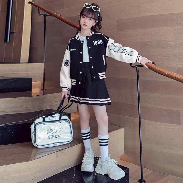 子供服 ガールズ 春秋 ジャケット &amp; スカート セットアップ 女の子用 韓国風 子供用 ベースボール..