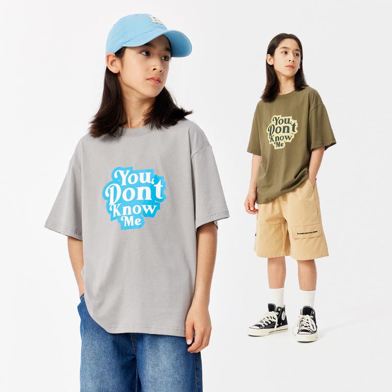 Tシャツ キッズ 男女兼用 子供服 半袖 コットン 100% ゆったり 普段着 部屋着 鉄灰 軍緑 カートゥーン ..