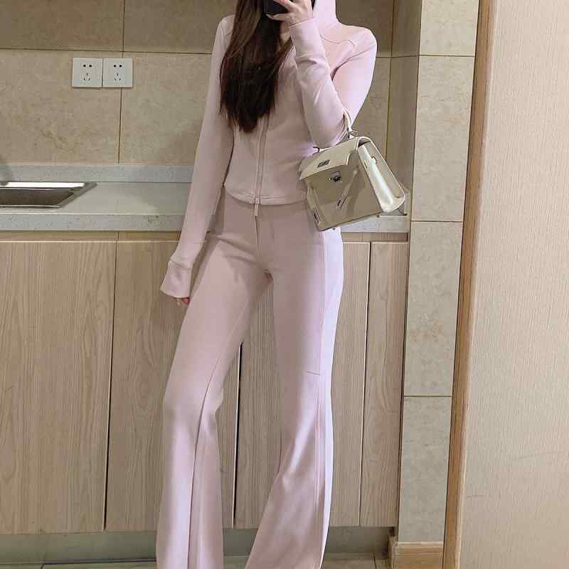 スウェット レディース 秋 セットアップ 長袖 パーカー カーディガン パンツ 無地 ピンク系 グレー系 ブラック 部屋着 普段使い ストリート カジュアル