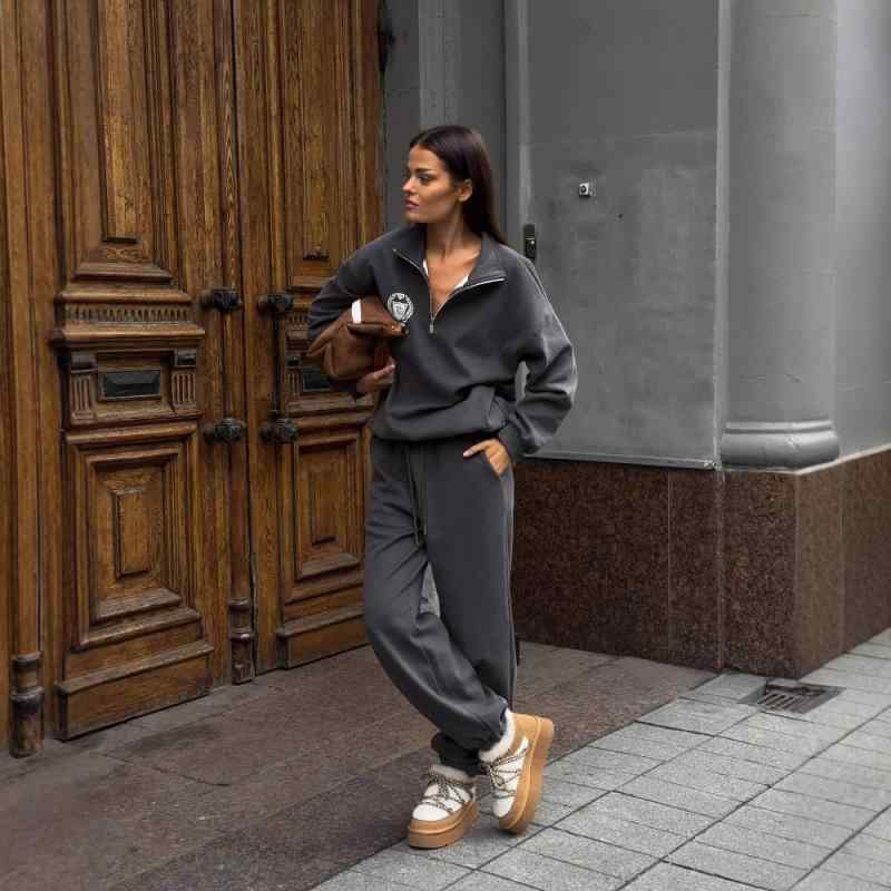 スウェット レディース セットアップ 長袖 プルオーバー & パンツ 上下セット コットン混紡 ドロップショルダー ウエストゴム 部屋着 ルームウェア ストリー...