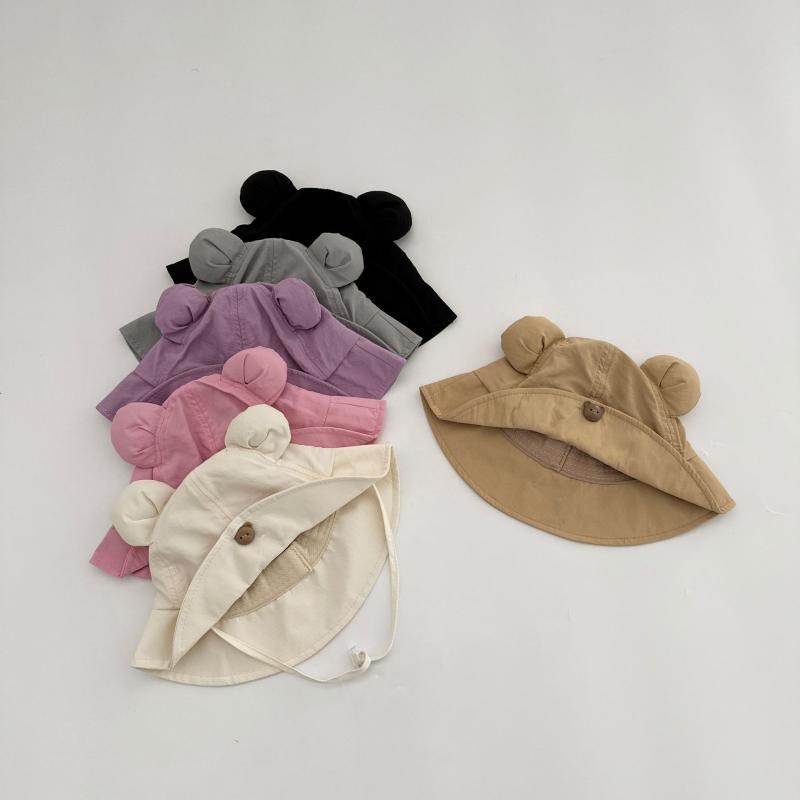 帽子 ベビー 春夏 かわいい 小熊 漁夫帽 赤ちゃん 速乾 接触冷感 紫外線対策 日よけ ミルクティー ベー..