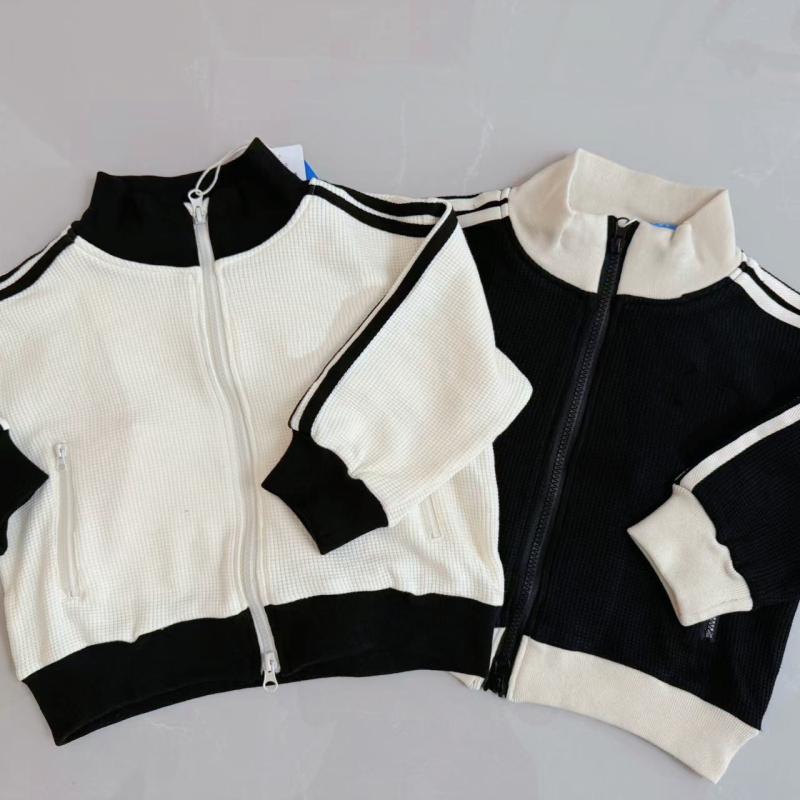 ジャケット 親子 ペア 家族 春秋 男女兼用 子供 ワッフル コットン レトロ カジュアル ストリート ブラック ベージュ 90 100 110 120 130 140 150 160 M L