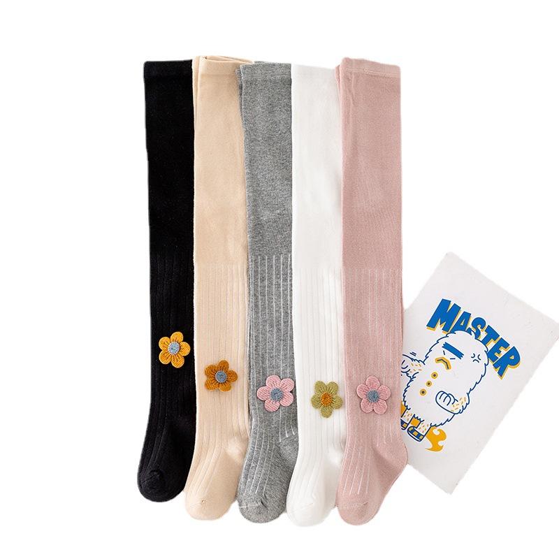 子供用タイツ 春秋 女児 ベビー レギンス 綿製 厚手 かわいい 小花柄 ストライプ ホワイト ブラック ピ..