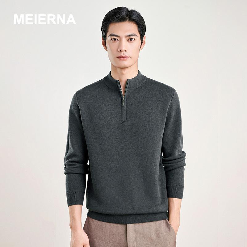 ニット メンズ ハーフジップ プルオーバー トップス 韓国風 秋冬 オフィス カジュアル 普段使い 長袖 ウール 混紡 暖かい 防寒 ホワイト ブラック グレー コーヒー