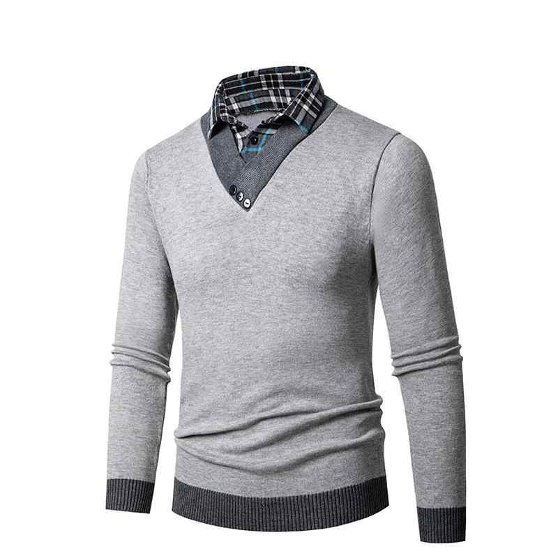 ニット メンズ 30代 40代 50代 長袖 宽松 衬衫领 浅灰色 深灰色 ブラック ポリエステル