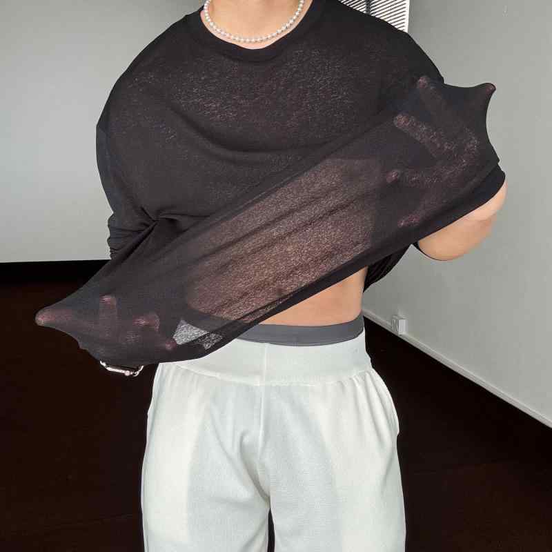 ニット メンズ カーディガン サマーニット 冷感 接触冷感 防シールド クルーネック 長袖 トップス 薄手 無地 黒 ブラック 白 ホワイト 緑 グリーン グレー 大きいサイズ