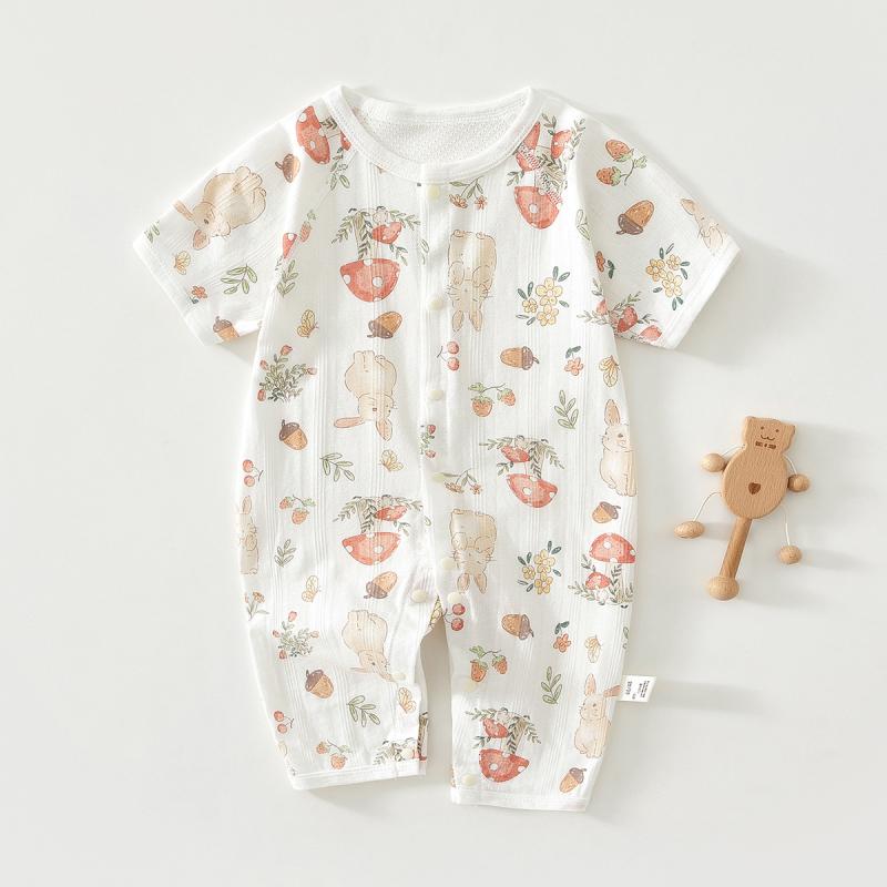 ロンパース ベビー 短袖長ズボン 夏 薄手 幼児 新生児 コットン メッシュ 夏服 かわいい 普段使い 59碼..