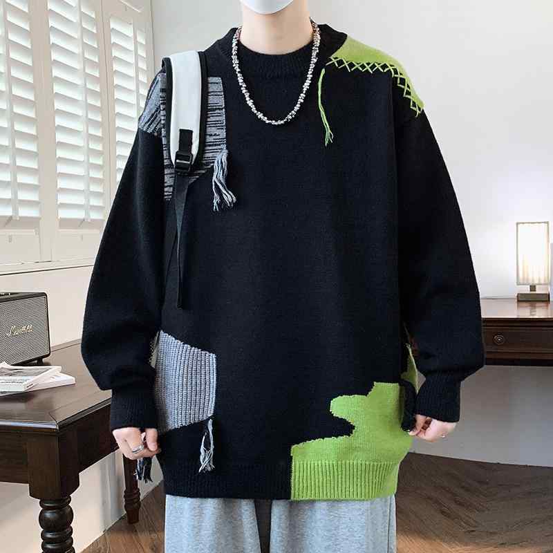 ニット メンズ ニットセーター 秋冬 厚手 長袖 クルーネック リブ裾 カジュアル 普段使い 防寒 黒 白 灰色