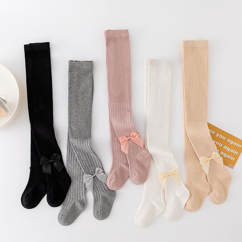 子供用タイツ ガールズ バレエ レギンス スパッツ コットン 春秋 蝶結び 韓国風 ストライプ ホワイト ..