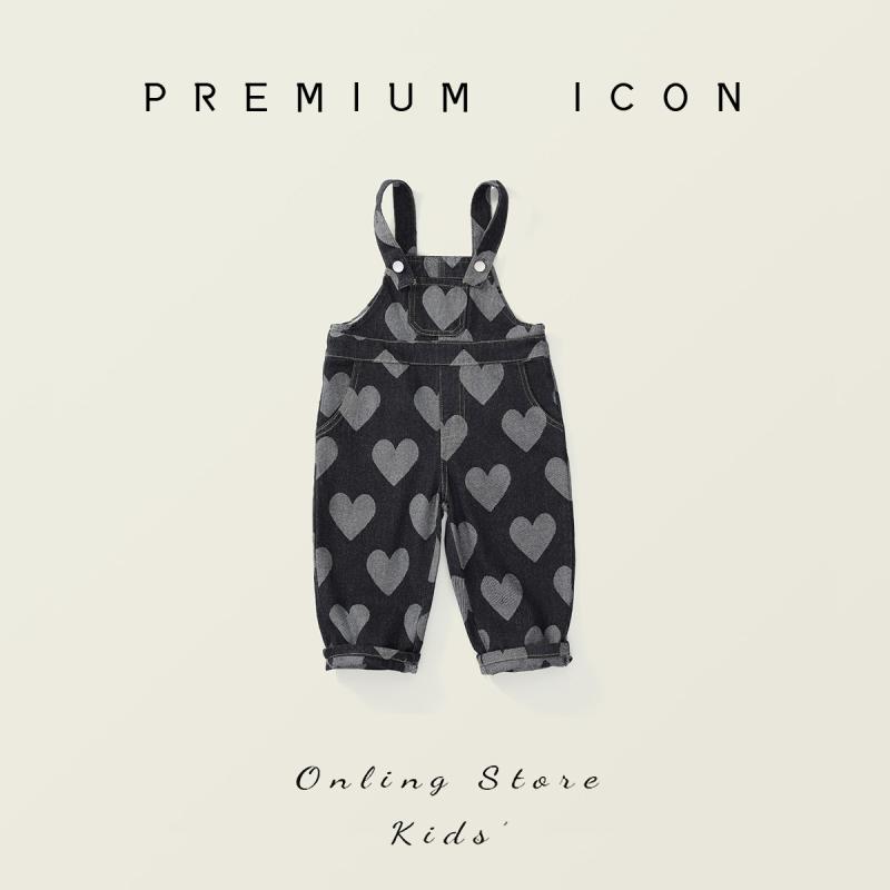 子供用 オーバーオール 春秋 デニム ロングパンツ 女の子 ハート柄 かわいい おしゃれ 普段着 B類 コッ..