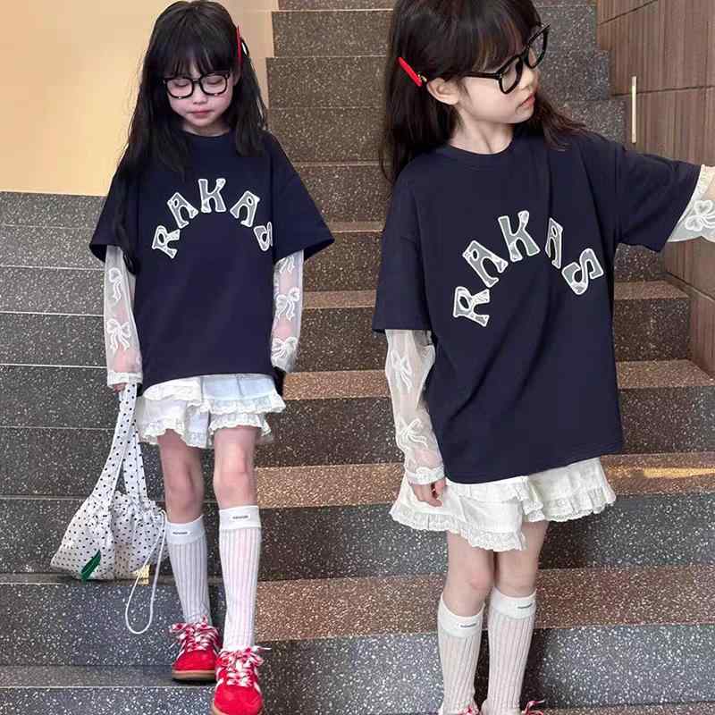 Tシャツ 女の子 韓国風 子供服 レース 刺繍 接触冷感 ポリエステル ゆったり かわいい トップス カット..