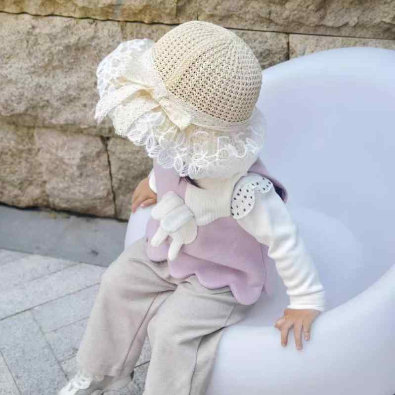 帽子 ベビー キッズ 女の子 子供用 麦わら帽子 漁夫帽 つば広 日よけ 紫外線対策 通気性 ベージュ カー..