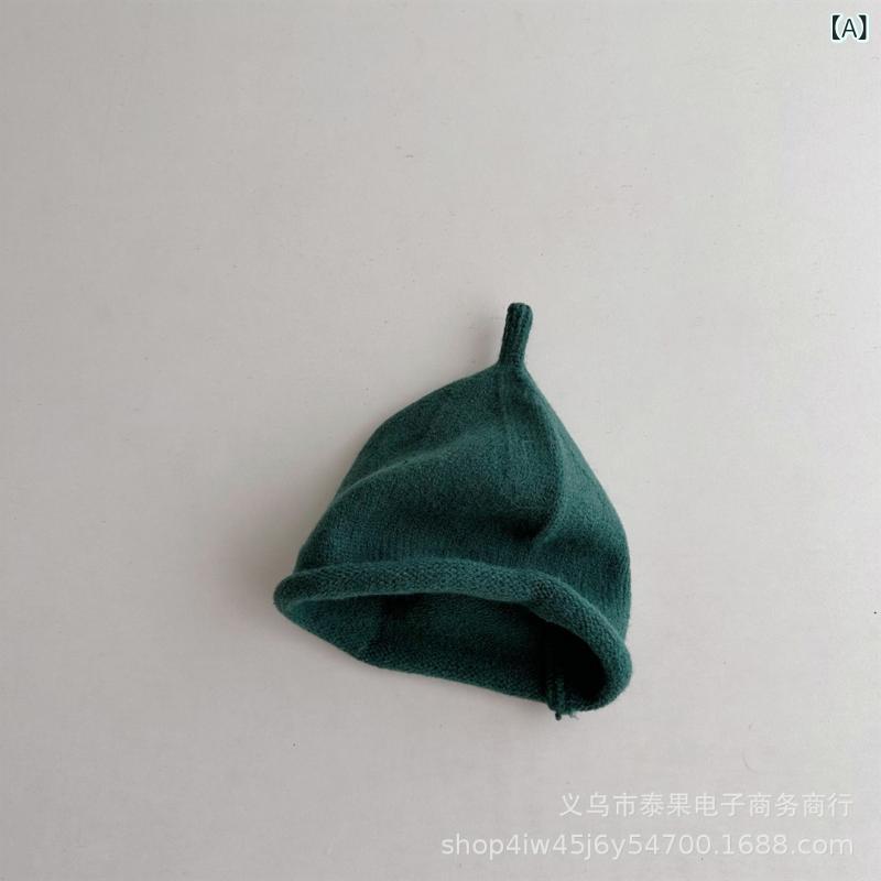 ニット帽 キッズ 子供用 秋冬 かわいい 無地 毛糸 ボンボン付き 防寒 保温 墨緑 ブラック 2