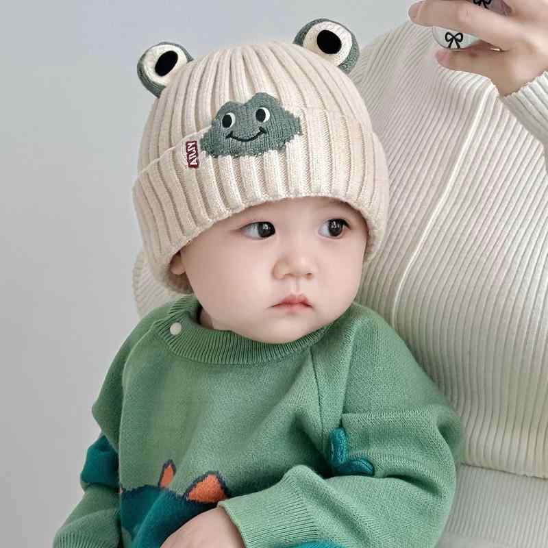 帽子 ベビー用 ニット帽 秋冬用 かわいい カエル 厚手 防風 保温 0〜16ヶ月 ミトン手袋セット ベージュ ブルー ピンク