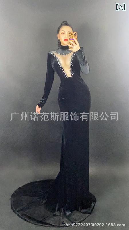 パーティードレス レディース ブラック ベルベット マーメイド イブニングドレス クラブドレス スパン..