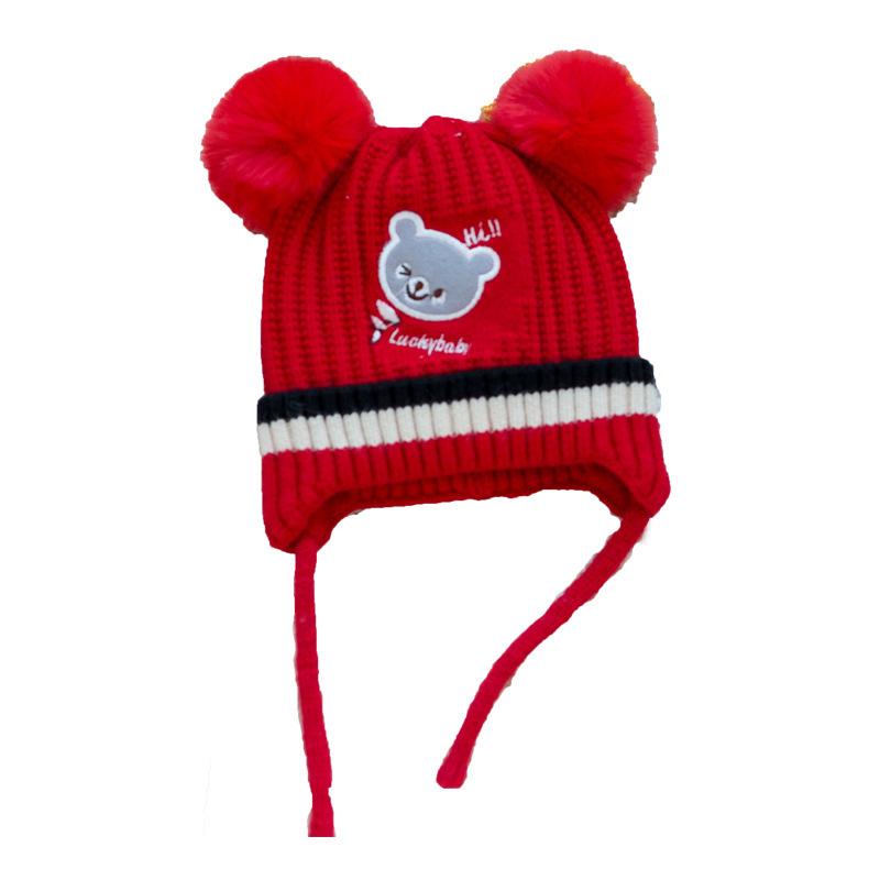 ニット帽 キッズ 子供用 秋冬 帽子 刺繍 小熊 クマ 熊 裏起毛 暖かい 防寒 通園 散歩 お出かけ 赤色 黄..