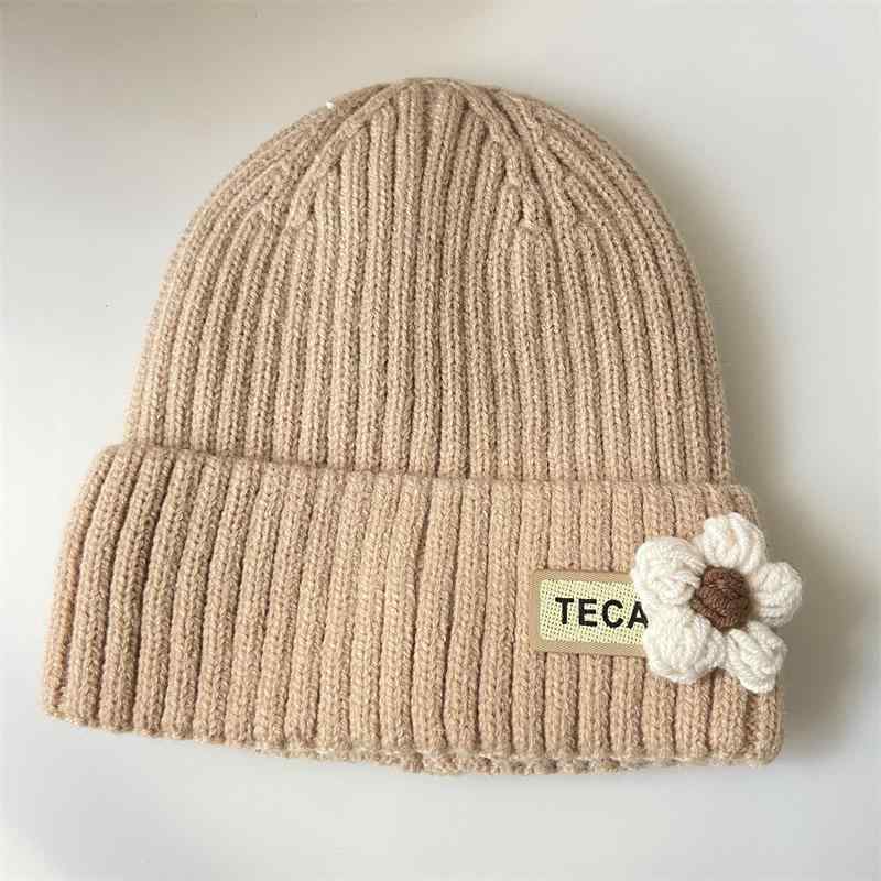 ニット帽 キッズ 女の子 秋冬用 帽子 子供用 2歳 3歳 4歳 5歳 6歳 7歳 8歳 9歳 10歳 かわいい 小花柄 裏地コットン 暖かい 保温 ベージュ 青色 白色 赤色 黄色 ピンク色 黒色 緑色(4)