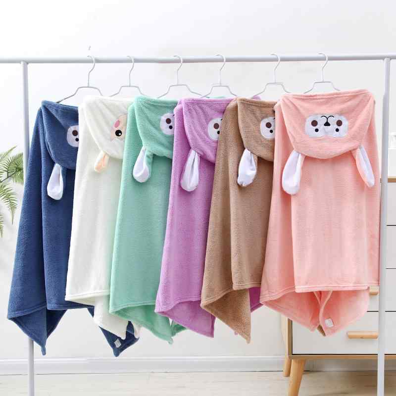 子供用バスローブ フード付きタオル コーラルベルベット 厚手 吸水 速乾 アニマル柄 かわいい ピンク 大耳猴