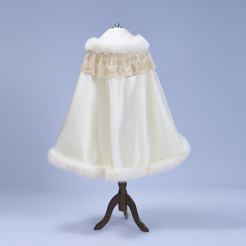 ポンチョ ガールズ キッズ 冬 厚手 裏起毛 ケープ コート 子供用 プリンセス風 ショール アウター 白 ベージュ