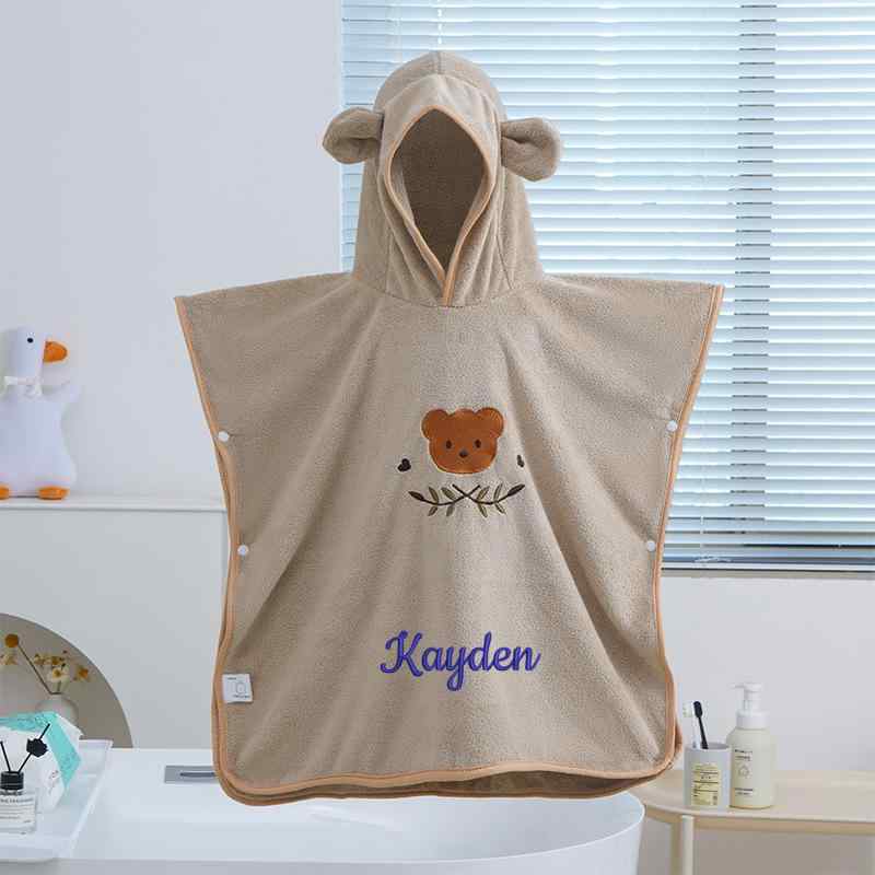 ベビー ポンチョ フード付き バスタオル コーラルベルベット 綿 吸水 刺繍 クマ ウサギ シカ 60×60cm