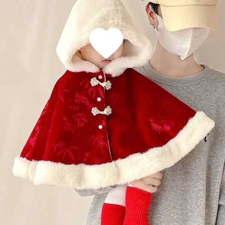 ベビー ポンチョ 女の子 秋冬 加厚 防風 フード付き 暖かい ケープ 赤ちゃん 中国風 かわいい うさぎ S..