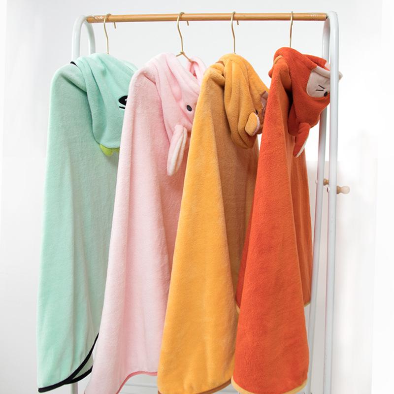 ベビー バスローブ ポンチョ フード付き 吸水性 厚手 大判 バスタオル 赤ちゃん 子供 レッドフォックス イエローベア グリーンダイナソー ピンクバニー 超極細繊維 刺繍