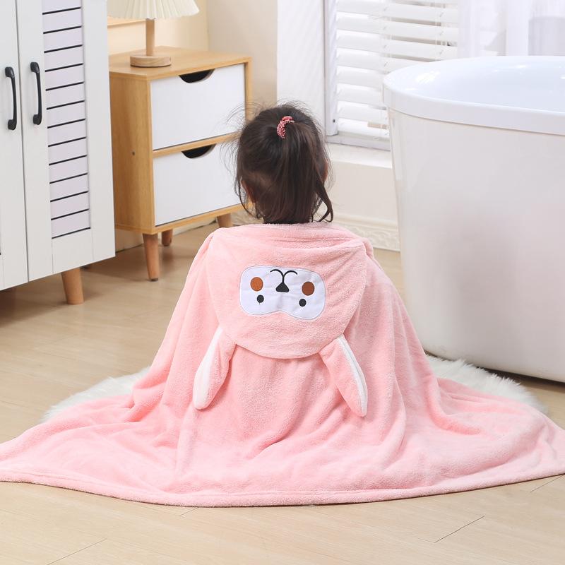 ベビー バスローブ ポンチョ 珊瑚绒 子供用 吸水速乾 柔らかい 男女兼用 小動物 刺繍 ピンク 猿 ブルー..