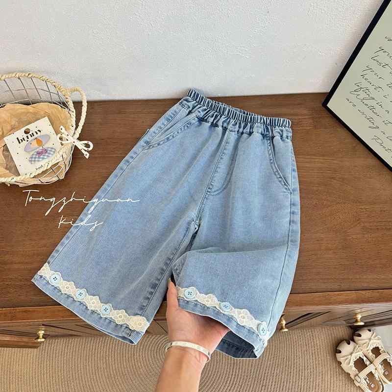 子供服 デニムパンツ 女の子 女児 キッズ ガールズ 七分丈 ブルー コットン 春夏 かわいい カジュアル ..